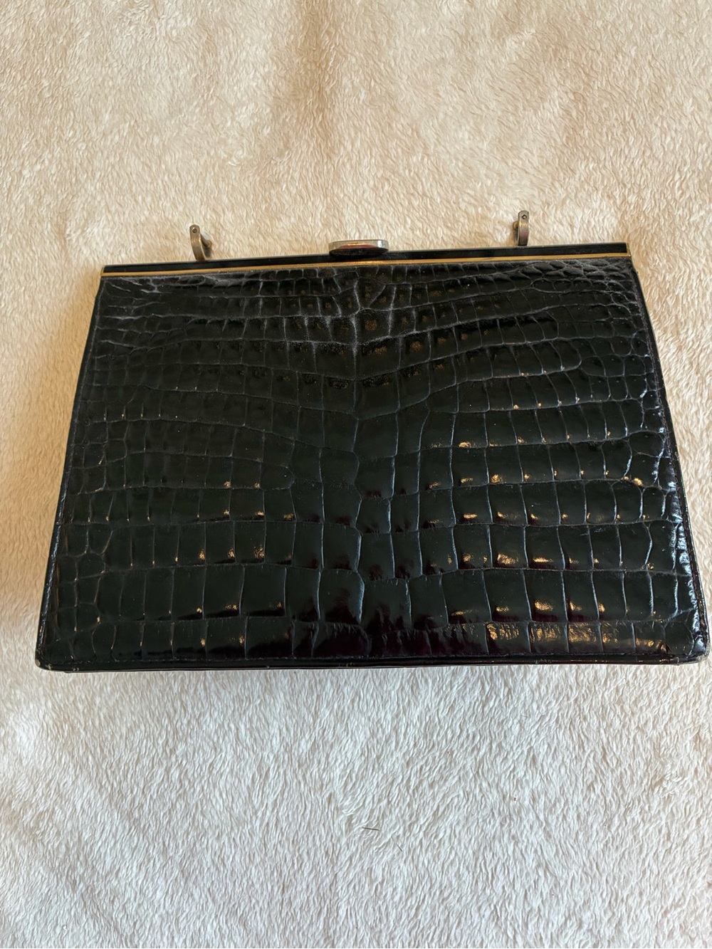 Black Crocodile Vintage Frame Clutch from Paris